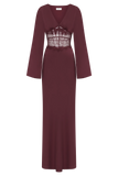 Kaya Long Sleeve Satin And Mesh Maxi Dress Wine