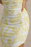 Sitara Lemon Porcelain Print Cowl Neck Maxi Dress With Asymmetric Skirt
