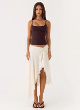 Abeda Asymmetrical Midi Skirt Ivory