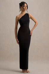 Venetia Black One Shoulder Tie Back Maxi Dress