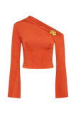 Ainsley Asymmetrical Long Sleeve Top With Floral Hardware Burnt Orange