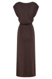 Maiara Shortsleeve Slinky Tie Maxi Dress Chocolate