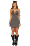 Theo Grey Cowl Neck Sequin Trim Mini Dress