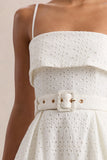 Zoeva Cream Broderie Square Neck Belted Midi Dress