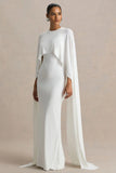 Padma White Draped Maxi Dress With Cape Sleeves