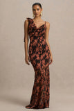 Mar Black And Rust Cowl Neck Maxi Dress With Bow Detail