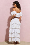 Vista White Broderie Ruffled Tiered Maxi Skirt