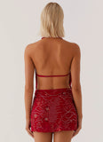Olisa Cowl Neck Beaded Mini Dress Red