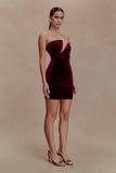 Paulina Velvet Strapless Mini Dress Wine