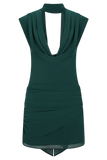 Giulia Chiffon Draped Mini Dress Dark Emerald