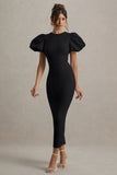 Dakota Black Puff Sleeve Midi Dress