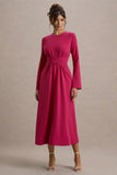 Cassiopeia Lemon Long Sleeve Midi Dress With Cross Waist