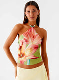 Loreta Beaded Tie Back Top Jungle Floral