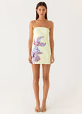 Denby Strapless Mini Dress Purple Floral