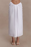 Talia Draped Linen Midi Skirt White