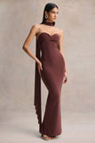 Sheila Dark Brown Bandeau Maxi Dress With Scarf Detail