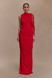 Amandine Ruched Slinky Maxi Dress Ruby