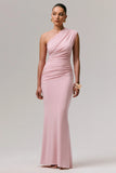 Mardi Pink Asymmetric Maxi Dress With Ruching