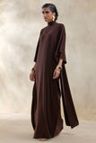 Lumisette Brown Satin High Neck Maxi Dress With Cape