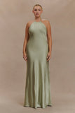 Bella Satin Halter Maxi Dress Sage