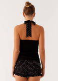 Channel Bustier Top Black Polka Dot