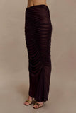 Matilda Ruched Mesh Maxi Skirt Chocolate