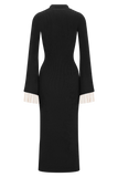 Amirose Ruffle Knit Midi Dress Black