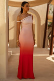 Exotic Red Ombre Twisted Asymmetric Maxi Dress