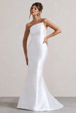Define White Satin Asymmetric Fishtail Maxi Dress