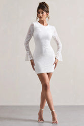 Della White Bodycon Flared Sleeve Micro Mini Dress