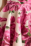 Waverly Pink Rose Print Racer Neck Sleeveless Skater Mini Dress