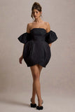 Ramone Black Bardot Mini Dress With Tulip Hem