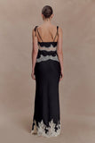 Nina Satin And Lace Maxi Skirt Black Ivory