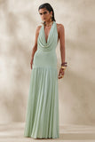 Verity Green Cowl Neck Maxi Dress With Sheer Skirt