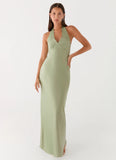 Heavy Hearted Satin Maxi Dress Sage