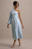 Haila Powder Blue Satin One Shoulder Midi Dress