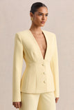 Rosalina Lemon Extreme Plunge Neck Tailored Blazer