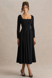 Alison Black Square Neck A Line Midi Dress