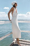 Thien Cowl Halter Midi Dress Ivory