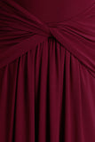 Estrella Berry High Neck Maxi Dress With Ruched Detailing