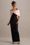 Cornelia Pink Black Strapless Maxi Dress With Oversized Bow