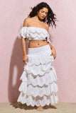 Vista White Broderie Ruffled Tiered Maxi Skirt