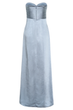 Larissa Satin Maxi Dress With Ruched Petals Frosted Blue