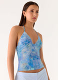 All At Once Halter Top Aqua Paisley
