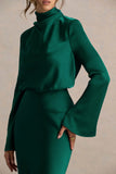 Celina Bottle Green Satin High Neck Maxi Dress