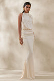 Umaira Cream High Neck Maxi Dress