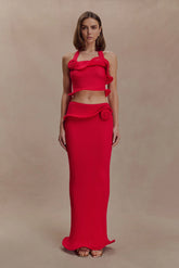 Samira Knit Wired Maxi Skirt Red