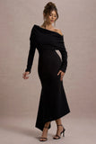 Lou Black One Shoulder Asymmetric Maxi Dress