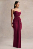 Beverly Burgundy Bandeau Maxi Dress With Gathered Detailing