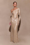 Marcia Diamante Long Sleeve Maxi Dress Nude